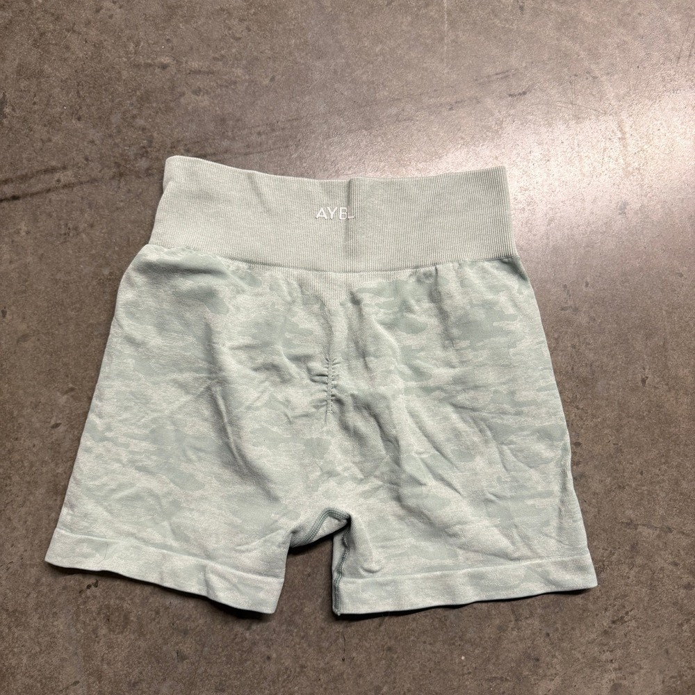 AYBL Womens Camo Seamless Shorts Sage Green High Waisted Gym Athletic Size L